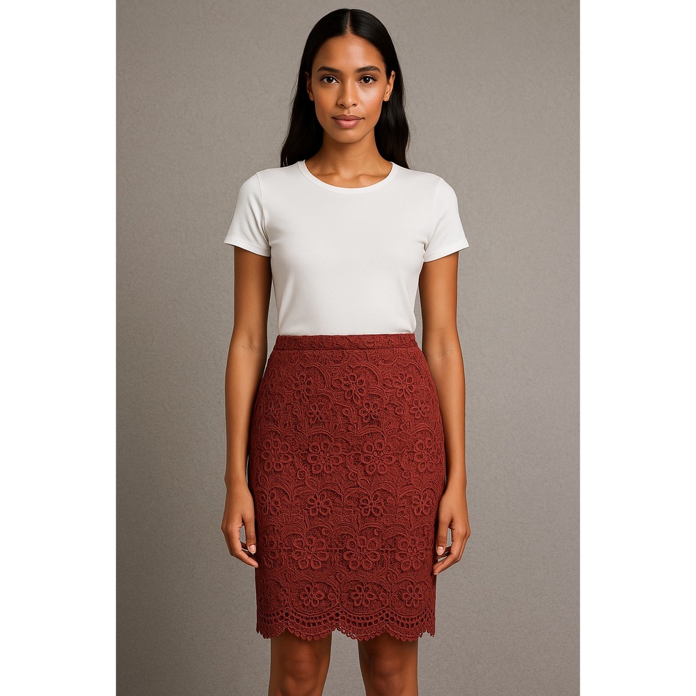 Sade Skirt Womens L‎ Burgundy Boho Straight Floral Lace Y2K Office Chic Romantic